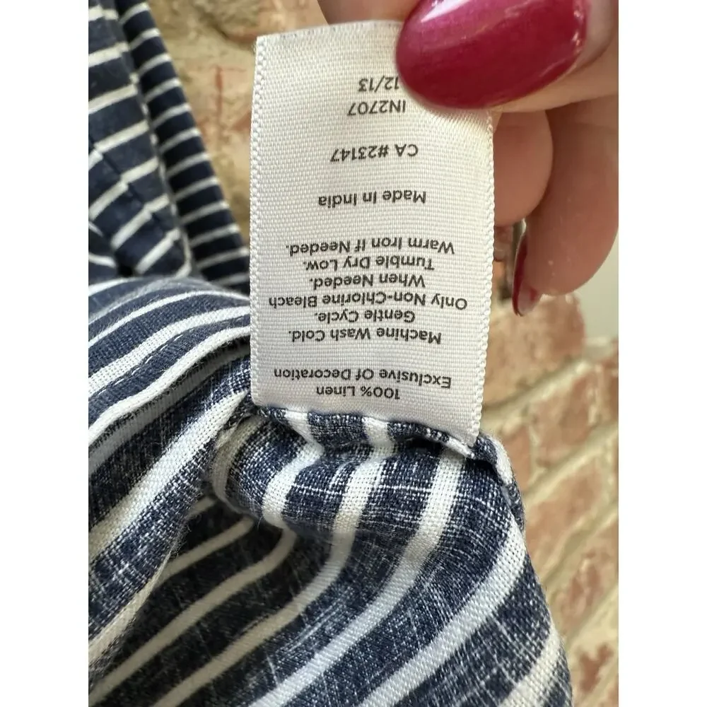 Talbots Womens Blue White Stripe Beaded Linen 3/4 Sleeve Petite XL PXL‎ Coastal